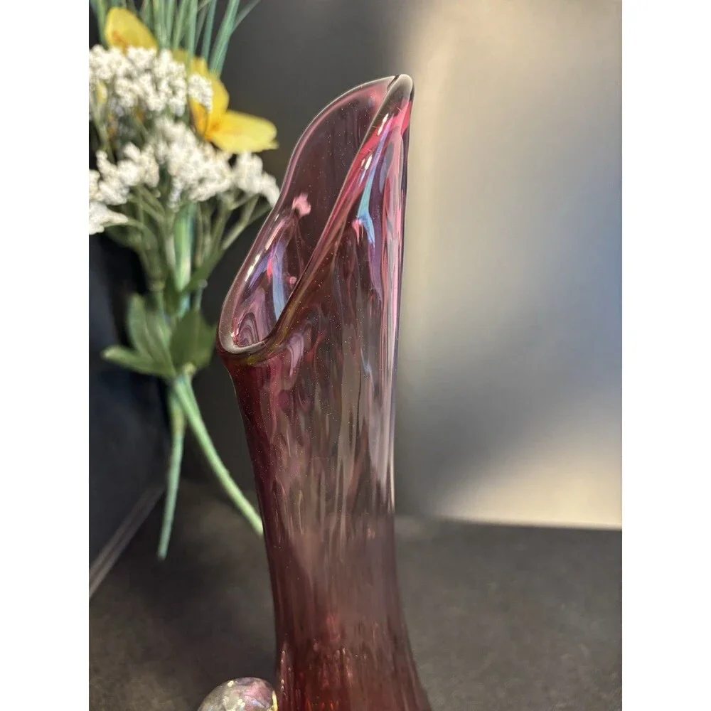 Vintage Kanawha Cranberry Purple Swung Vase Pitcher Hobnail 12”